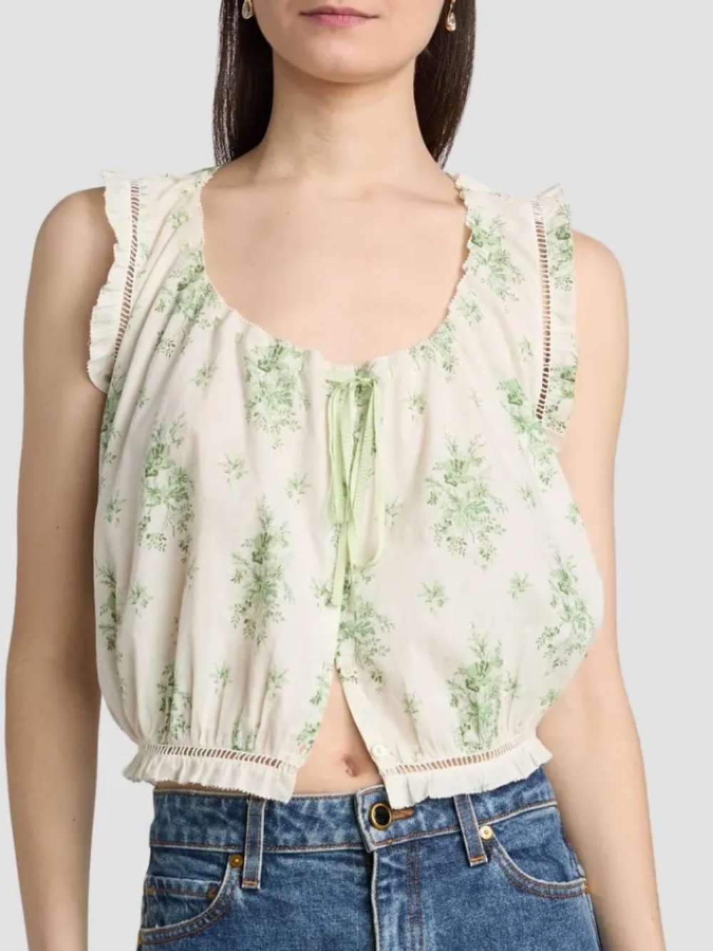 DÔEN Traveler Botanical Ruffle Crop Top Large